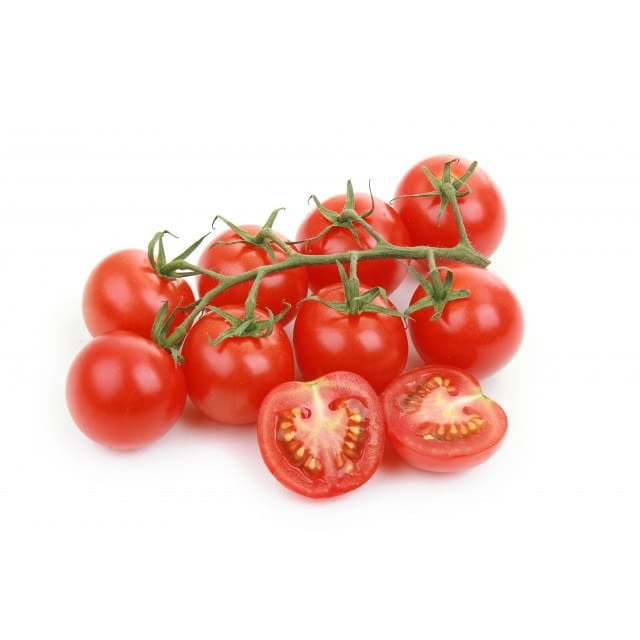 Red cherry tomatoes on the vine