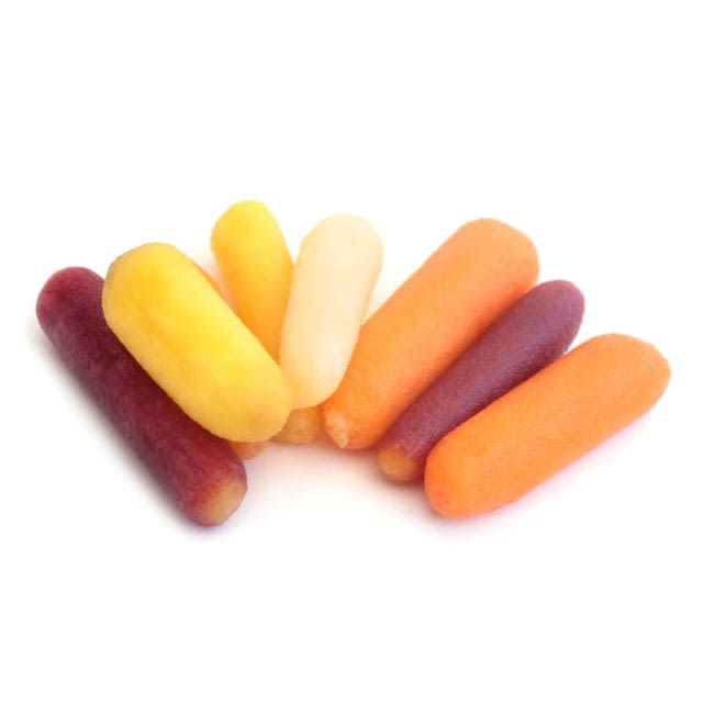 Hand peeled baby rainbow carrots