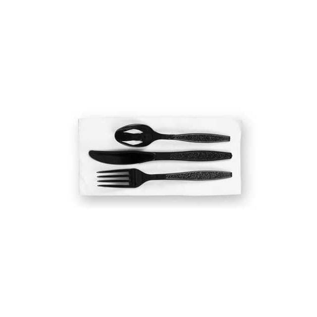 Black cutlery hw spoon fork knife and napkin Sleek
